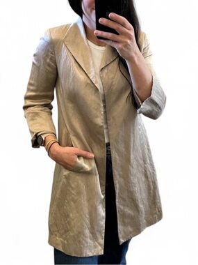 ✨BNWOT✨ EILEEN FISHER Champagne Silk Linen Open Front Jacket Size Medium